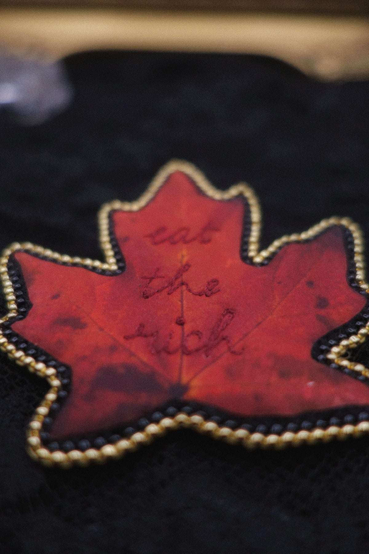 Broche feuille "eat the rich"