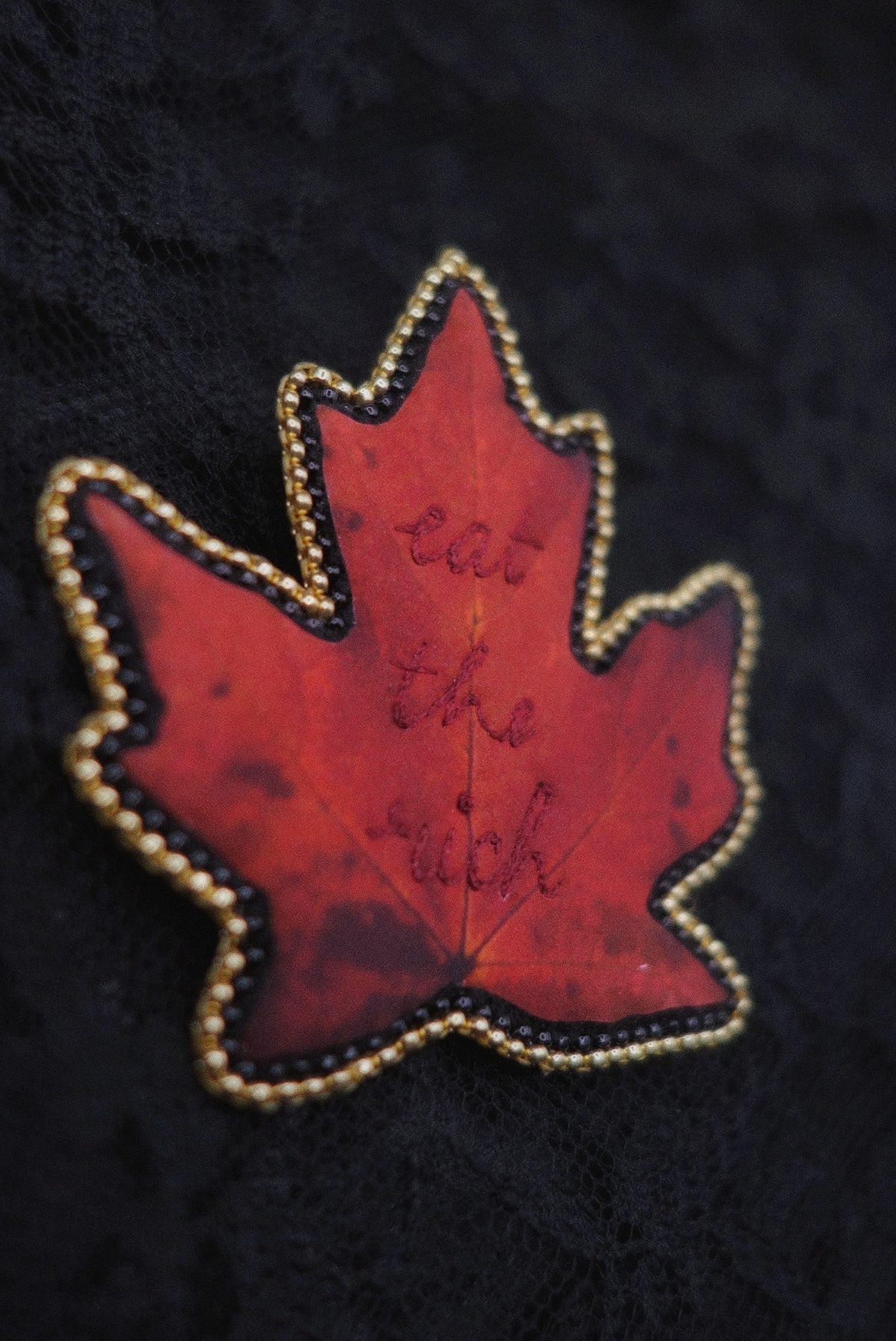 Broche feuille "eat the rich"